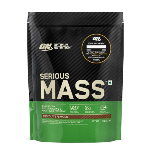 Optimum Nutrition (ON) Serious Mass High Protein High Calorie Weight Gainer Powder - 1 kg (Chocolate) with Vitamins and Minerals, Suitable for Vegetarians